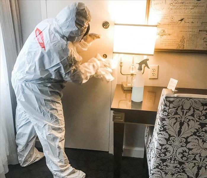 Woman Cleaning Hotel Room 