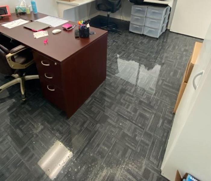 office with water damage and carpet saturated 